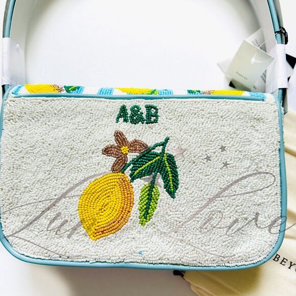 AMERICA & BEYOND Limoncello Stripe Beaded Shoulder / Clutch Bag NWT - Picture 8 of 10